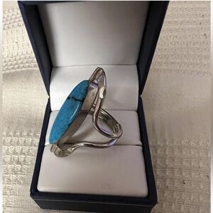 Gorgeous Sterling Silver Double Sided Turquoise and Onyx Statement Ring